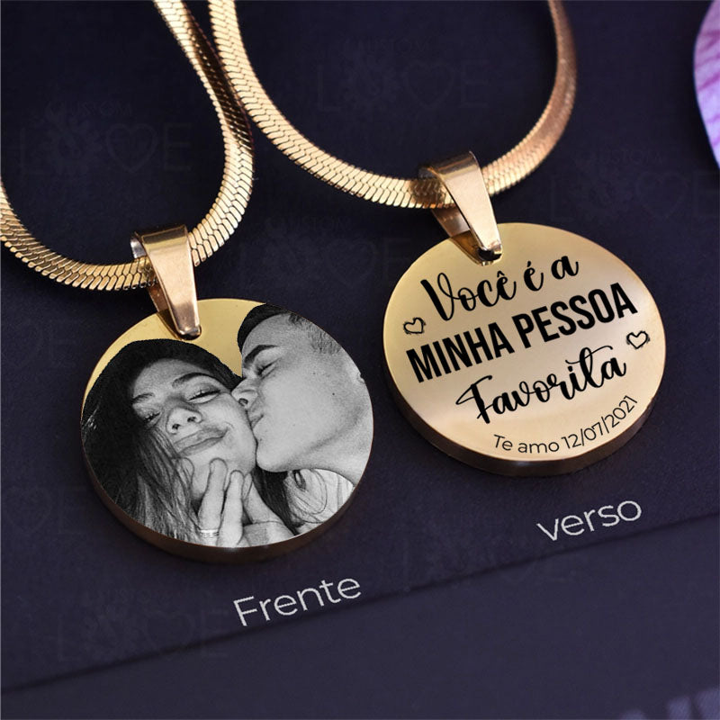 Colar Círculo Casal + Foto Personalizada