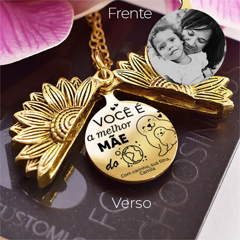 Pingente Girassol com Foto – Presente para Mãe
