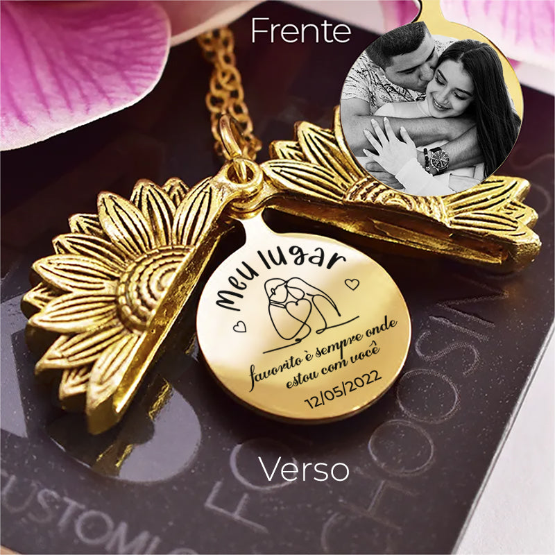 Pingente Girassol + Foto Personalizada