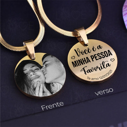 Colar Círculo Casal + Foto Personalizada